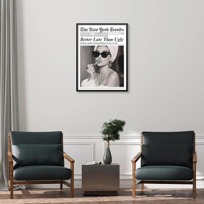 Trendy Newspaper Black Framed Posters Better Late Than Ugly Wall Art Vintage - Image 4