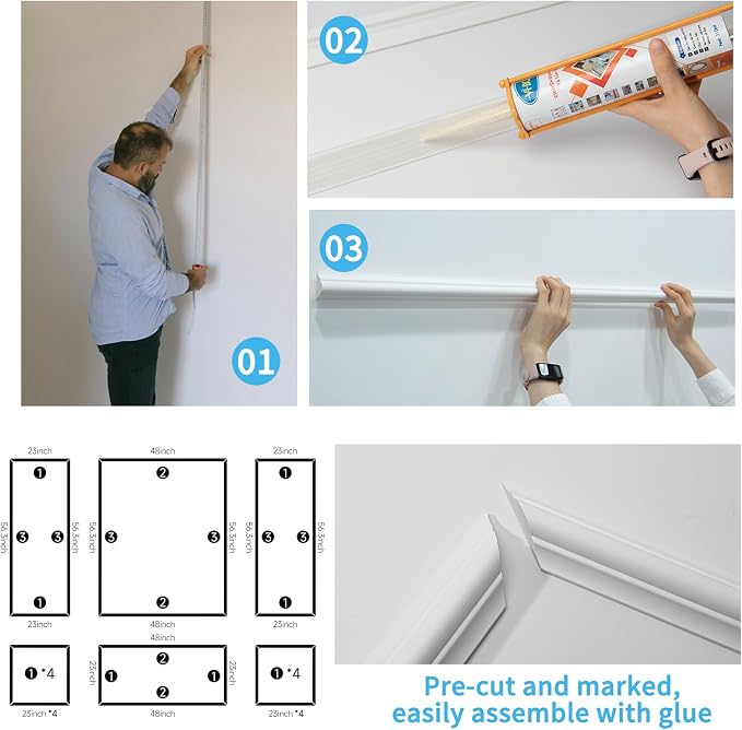 Art3d Pre-Cut Wall Molding Set of 6 pcs, Ready-to-Assemble Wainscoting Panels - Image 6