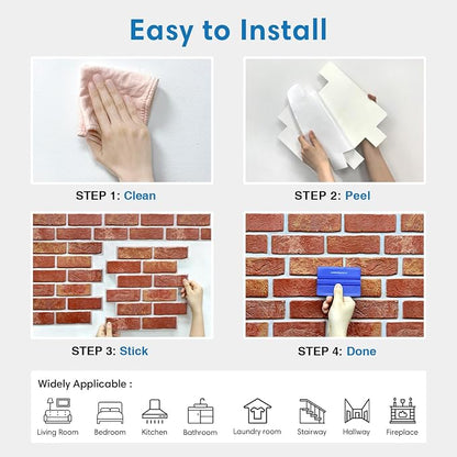 COMSTICKC 3D Faux Red Brick Wall Panel Peel and Stick, Small Brick, Ultra-Light - Image 8