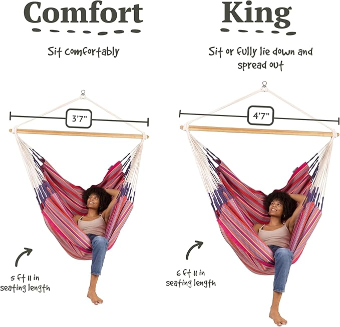 LA SIESTA® - XL King Habana Cotton Hammock Chair & CasaMount - Hanging Chair w/Suspension Kit for Walls Ceilings & Square Beams - Indoor Outdoor Swing Hanging Chair Bedroom Patio Balcony - Flamingo