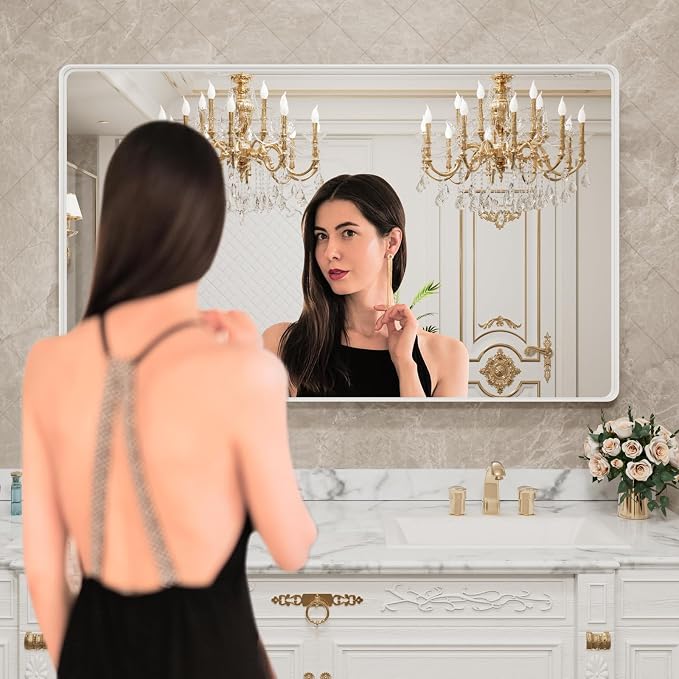 LOAAO 50x30 Inch White Metal Framed Bathroom Mirror - Image 2