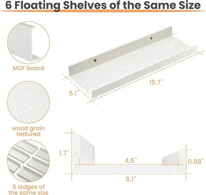 upsimples Floating Shelves for Wall, Wall Shelves for Decor Storage Set of 6 - Image 3