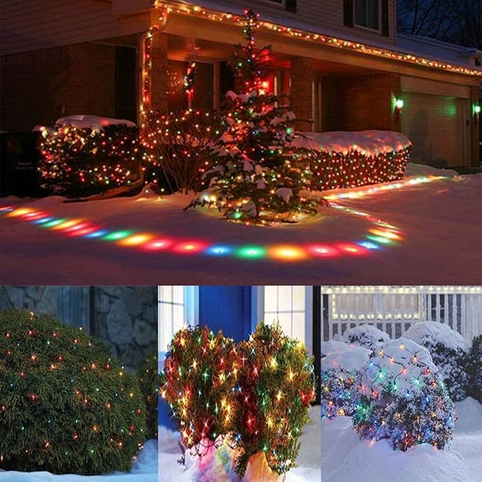 LED Christmas Net Lights Outdoor Christmas Decorations for Bushes,100LED 5ftx5ft Connectable Green Wire Net Christmas Lights for Outdoor indoor Yard Mesh Shrub Tree Decor ,UL Certified(Multicolor)