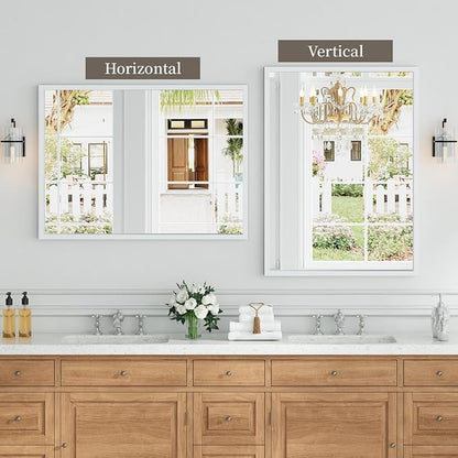 Syndra White Wood Frame Bathroom Mirror, Waterproof Slim Deep Frame, - Image 6