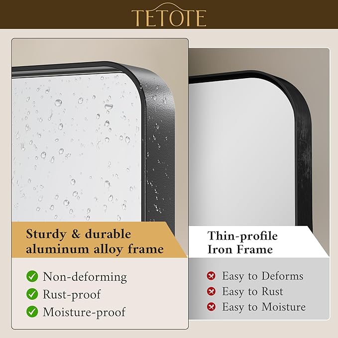TETOTE 16 x 24 Inch Black Frame Mirror, Bathroom Vanity Mirror - Image 3