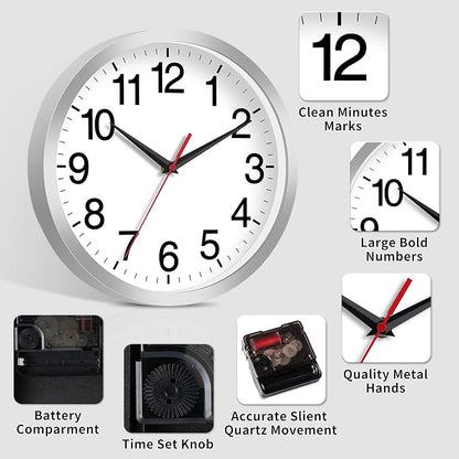 Rohioue 12 Inch Wall Clock Modern Battery Operated Silent Non Ticking Analog - Image 4