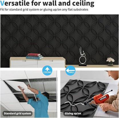 Art3d PVC 3D Wall Panel Interlocked Circles in Matt Black Cover 32 Sq.ft - Image 6