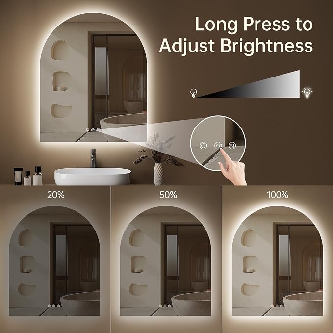 Arched Backlit Mirror Bathroom 30"x36"- Frameless LED Bathroom Mirror - Image 3