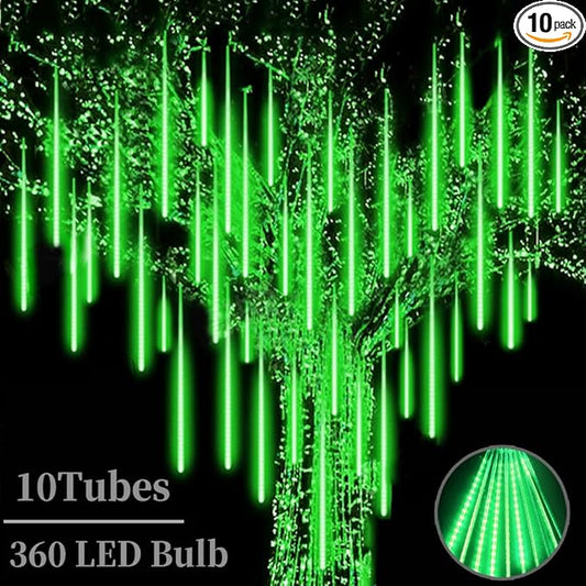 High Brightness 10 Tube 12 Inch 360 LED Meteor Shower Rain Lights Cascading Falling Rain Outdoor Light for Christmas Halloween Tree Raindrop Decoration