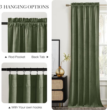 NICETOWN Super Soft Sage Green Velvet Curtains & Drapes 84 inches - Image 6