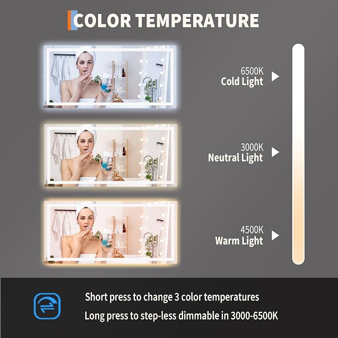 LED Bathroom Mirror 55 x 26 inch, Lighted Bathroom Vanity Mirror - Image 5