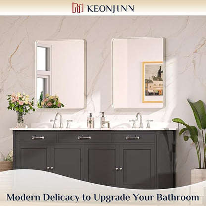 Keonjinn 28 x 36 Inch Brushed Nickel Bathroom Mirrors - Image 2