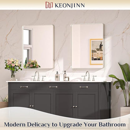 Keonjinn 28 x 36 Inch Brushed Nickel Bathroom Mirrors - Image 2