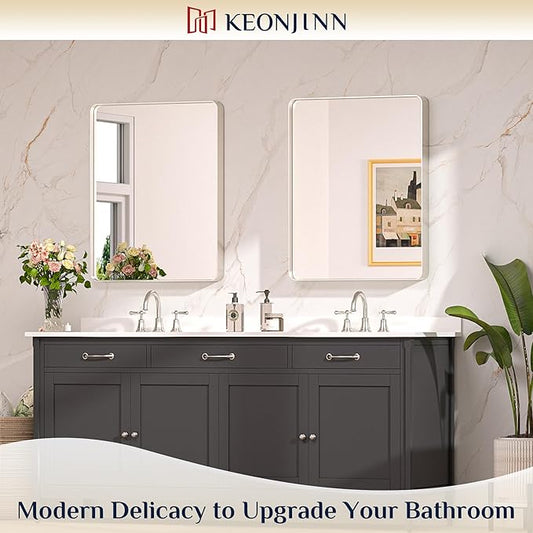 Keonjinn 28 x 36 Inch Brushed Nickel Bathroom Mirrors - Image 2