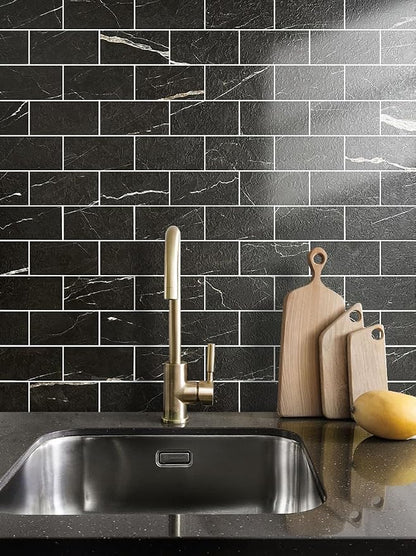 AULIGET Faux Stone Backsplash Peel and Stick PVC Tile, 3 Inch x 6 Inch Black - Image 6