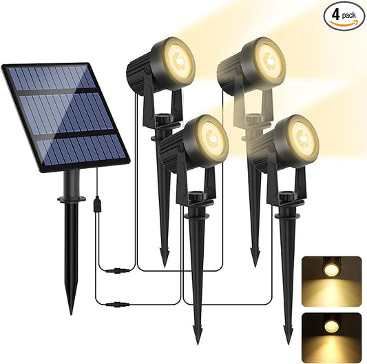 Solar Spotlights Outdoor 4Pack Warm White Landscape Lights IP65 Waterproof Solar Lights Plant Decorative Lighting for Garden Yard Path Lawn