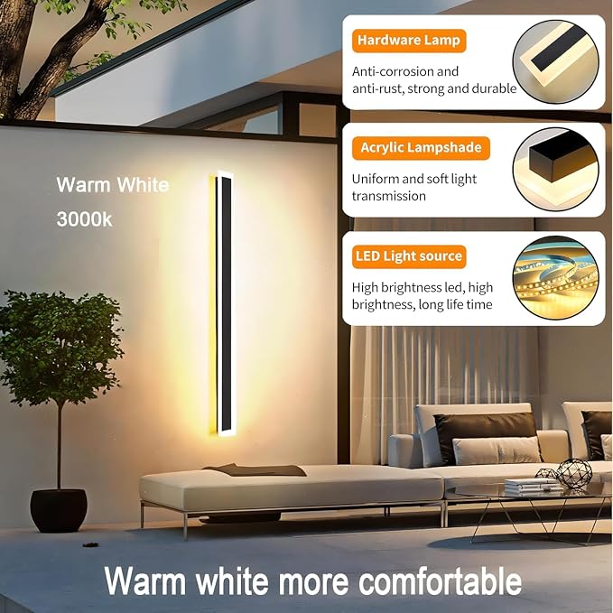 59inch-2Pack Long Outdoor Modern LED Wall Light, 45W Waterproof IP65 Warm White - Image 3