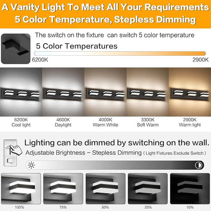 SOLFART 5 Color Temperature Adjustable Black 3 Lights Bathroom Vanity Fixtures - Image 2