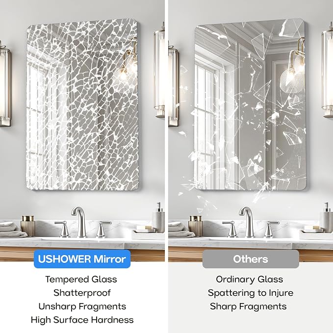 USHOWER 2-Pack Frameless Bathroom Mirror 20X30 Inch, Rectangle Wall Vanity - Image 3
