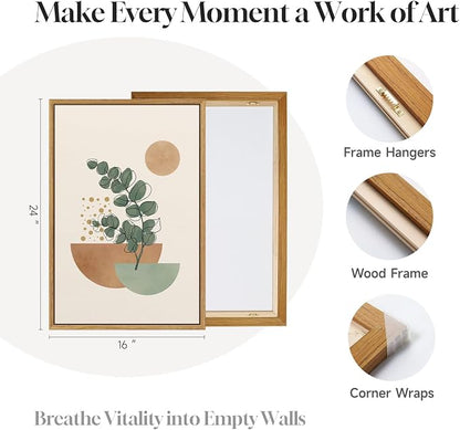 Framed Abstract Boho Wall Art for Living Room, Large Botanical Sage Green Plant - Image 6