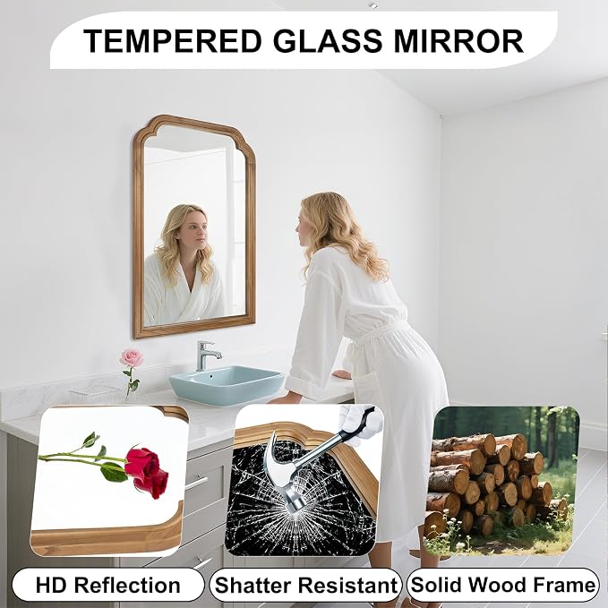 Wood Bathroom Mirror for Wall, 30 x 20 Inch Decorative Wall Mirror - Image 4