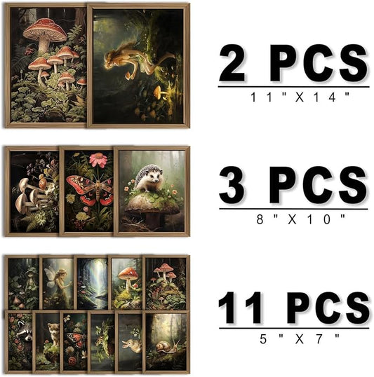 ANERZA 16 PCS Framed Dark Cottagecore Wall Art Decor, Cottage Core Wall Prints - Image 2