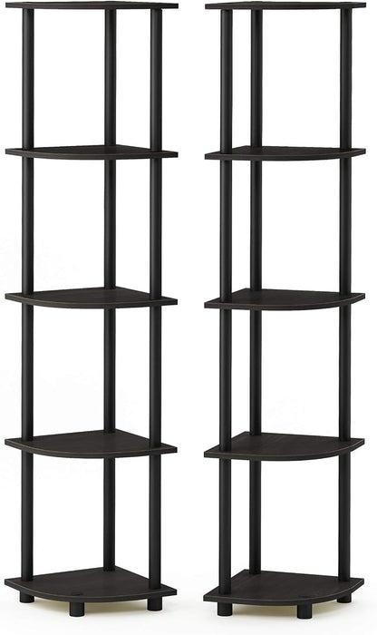 Furinno TURN-N-TUBE Corner Shelf Set of 2, 5-Tier Corner Bookshelf, Open - Image 5