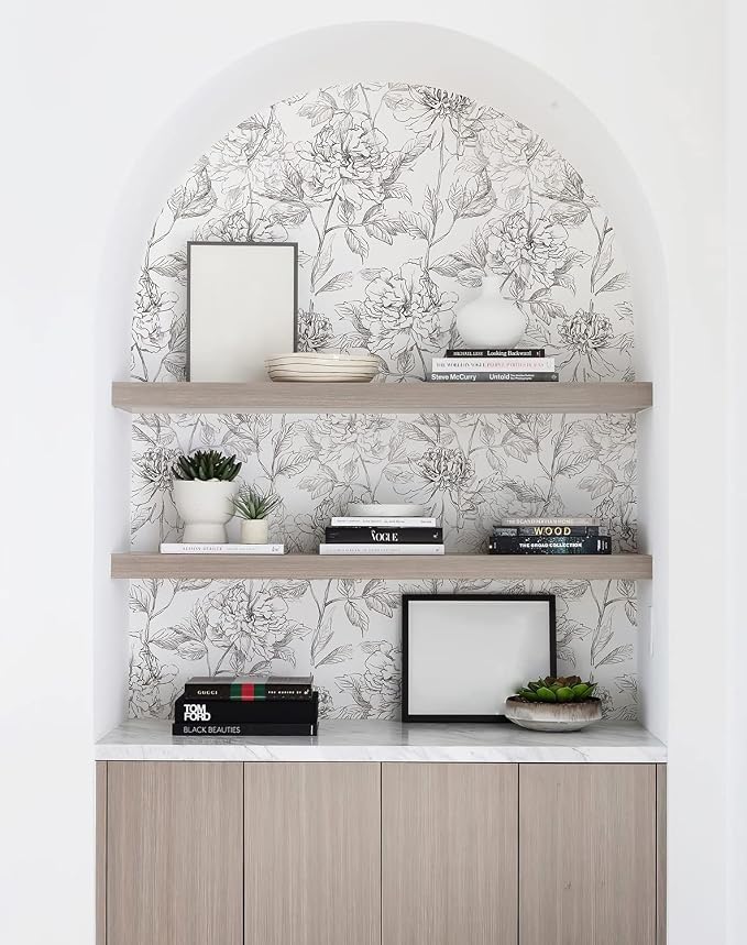 JiffDiff Black and White Floral Wallpaper Peonies Removable Peel and Stick - Image 7