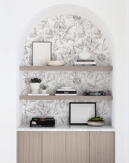 JiffDiff Black and White Floral Wallpaper Peonies Removable Peel and Stick - Image 7