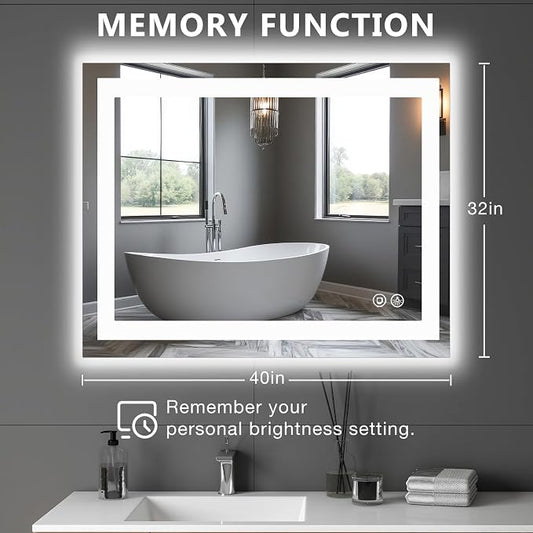 DUMOS 32.1"x40.1" LED Bathroom Mirror, Smart Anti-Fog Bathroom Vanity Mirror - Image 2