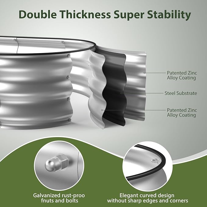 Raised Garden Bed Kit, 4x2x1 ft Galvanized Planter Box Outdoor with Safety Edging, Large Metal Raised Beds for Gardening Vegetables Flower Herb (Silver)