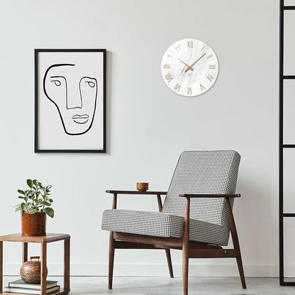 White Marble Large Clocks for Living Room Round Glass Wall Clock Battery - Image 2