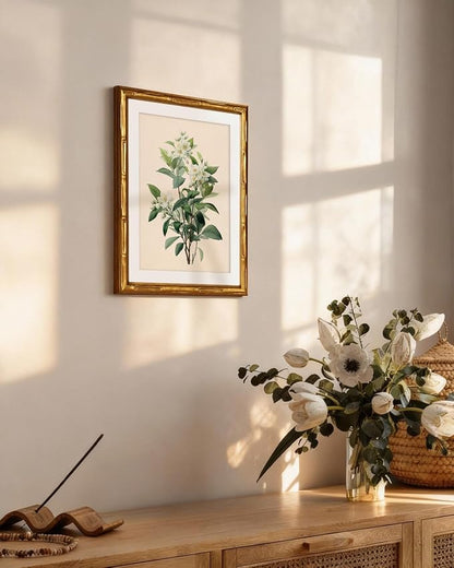 InSimSea Gold Bamboo Framed Canvas Wall Art, Vintage White Jasmine Botanical - Image 4