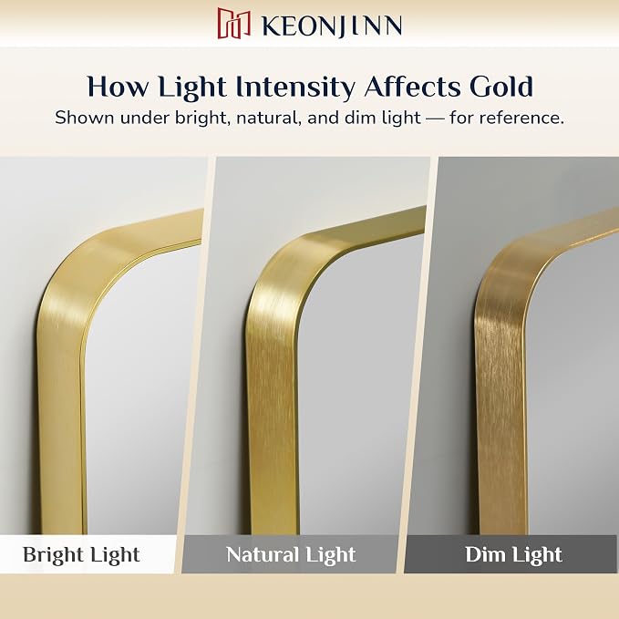 Keonjinn Gold Bathroom Mirror for Over Sink, Large Rounded Rectangle Gold - Image 8