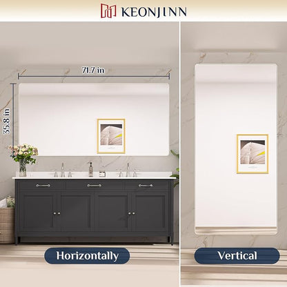 Keonjinn 72 x 36 Brushed Nickel Bathroom Vanity Mirror, Large Rounded Rectangle - Image 9