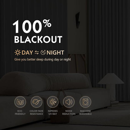 FMFUNCTEX 100% Dark Grey Blackout Curtains - Image 3