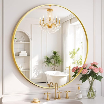 Round Wall Mirror 30 Inch Gold Vanity Mirror by SageNest