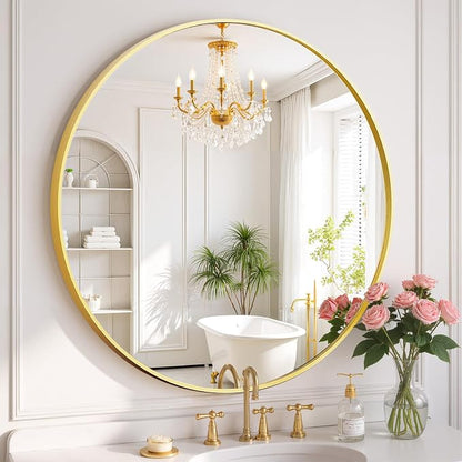 Round Wall Mirror 30 Inch Gold Vanity Mirror by SageNest
