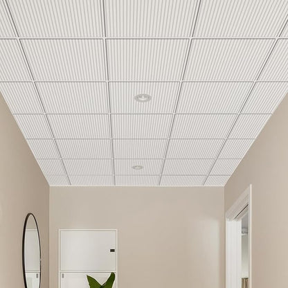 12 PCS 2ft x 2ft PVC White Slat Decorative Ceiling Tiles, Fluted Drop Ceiling - Image 5