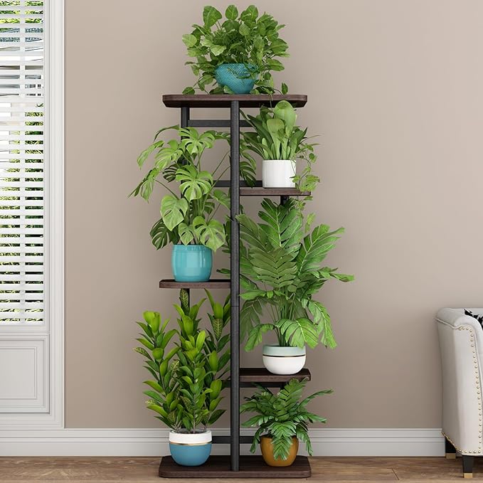 LINZINAR Plant Stand 5 Tier 6 Potted Indoor Plant Shelf Multiple Stands for Garden Corner Balcony Living Room