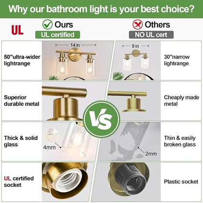 Zarbitta 2-Light Bathroom Light Fixtures, Brushed Gold Vanity Light, Modern - Image 2
