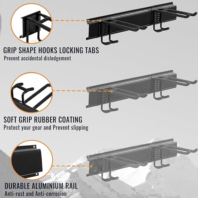 Wall Mount Tool Storage Rack, Heavy Duty Garage Storage Tool Organizer, Garden Tool Wall Hooks and Hangers, Hold Up to 350lbs Black