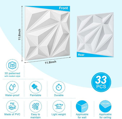 Art3d 33-Pack 3D Wall Panel for Interior Wall Décor, Diamond Textured PVC - Image 5