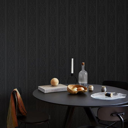 JiffDiff Wallpaper Peel and Stick Textured, 3D Black Embossed Wall Paper Stick - Image 3