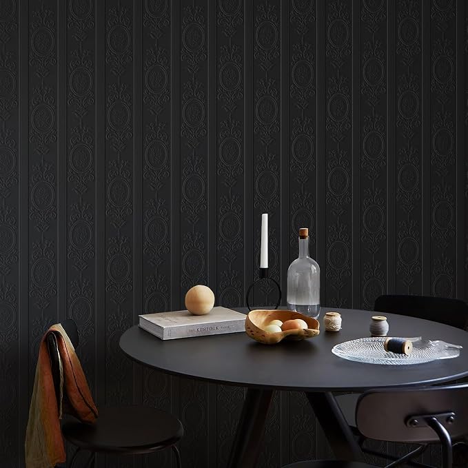 JiffDiff Wallpaper Peel and Stick Textured, 3D Black Embossed Wall Paper Stick - Image 5