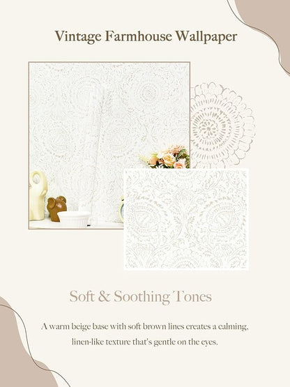 Heroad Boho Peel and Stick Wallpaper Modern Floral Wall Paper Neutral Beige - Image 8
