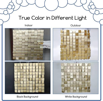 COKAOBE Champagne Gold Sequin Wall Backdrop 24PCS Square Sequin Backdrop - Image 4