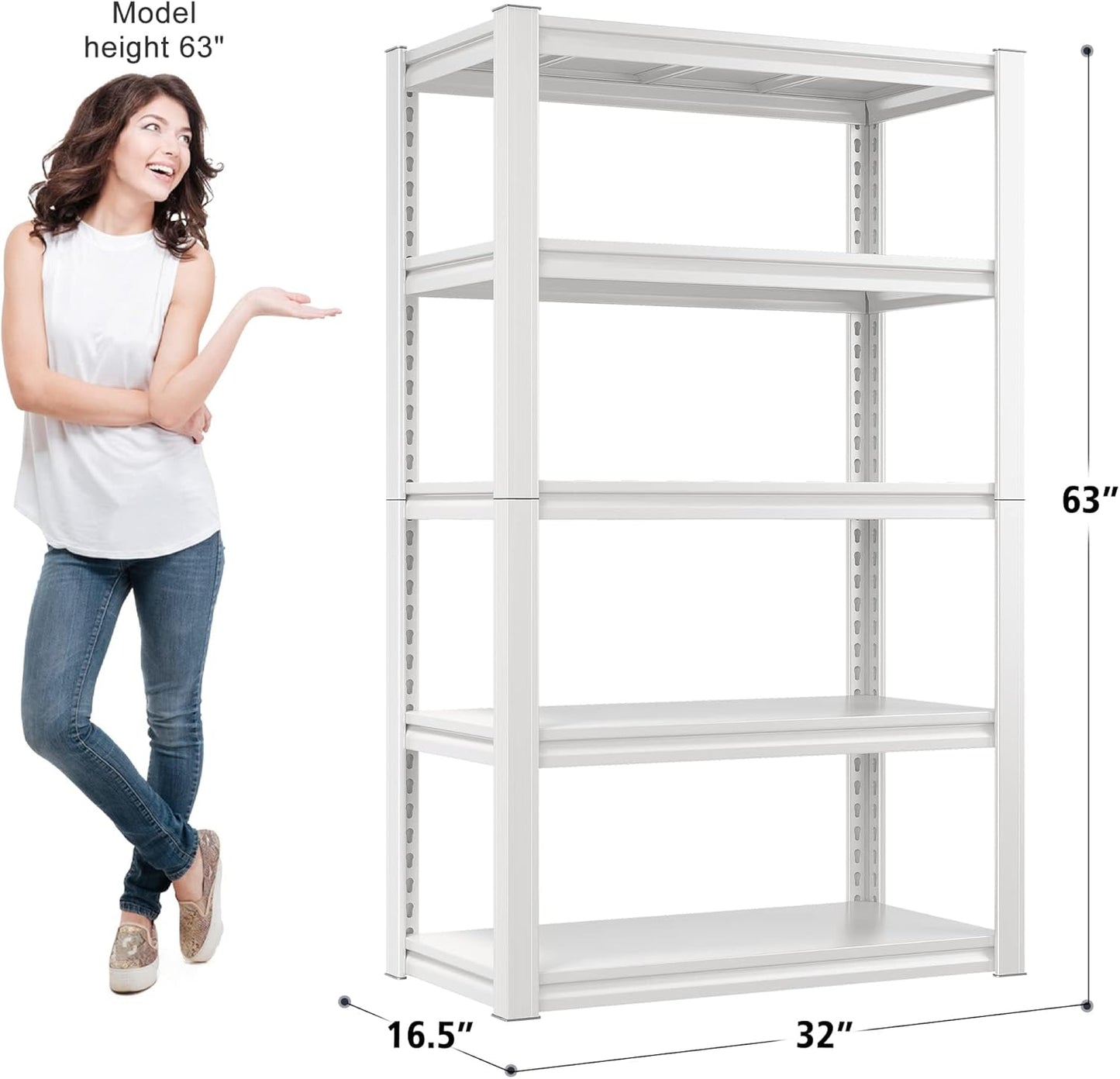 Raybee Garage Shelving Heavy Duty 2000LBS Storage Shelves Heavy Duty Shelving 5 Tier White Metal Shelves Pantry Shelf for Kitchen Closet Basement Warehouse 2 Pack