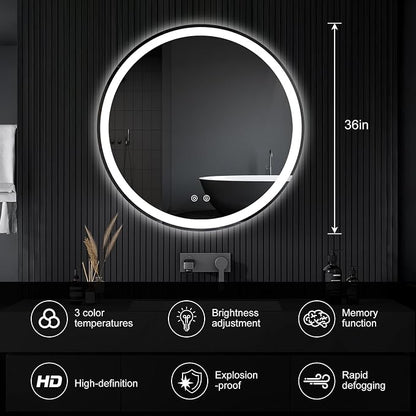 DUMOS 36 Inch Round LED Bathroom Mirror - Image 3