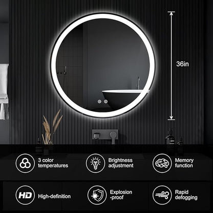 DUMOS 36 Inch Round LED Bathroom Mirror - Image 3